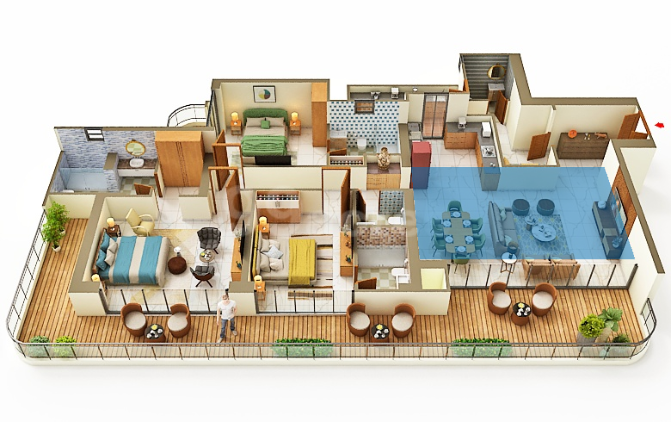 Skynest by BPTP indicative floor plan — 3D view